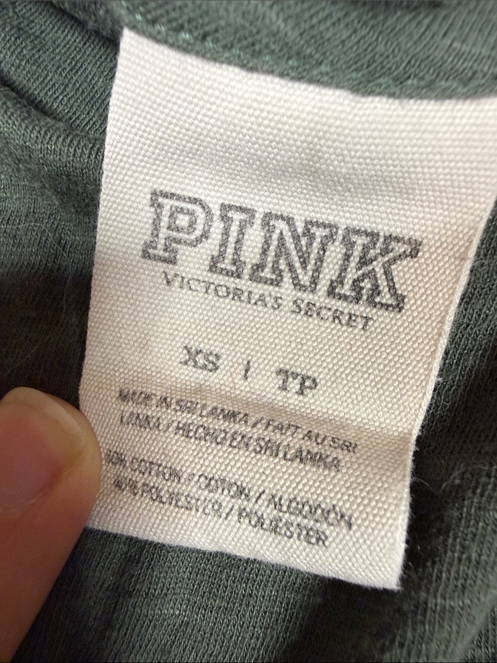 PINK Victoria’s Secret XXS Olive Green Varsity Long Sleeve Dog Logo Tee - Picture 2 of 4